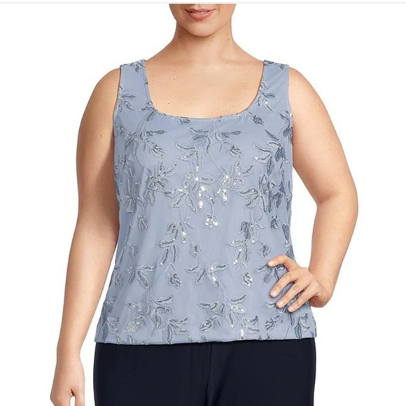 Alex Evenings Plus Size 3/4 Sleeve Embroidered Twinset - Picture 3 of 14